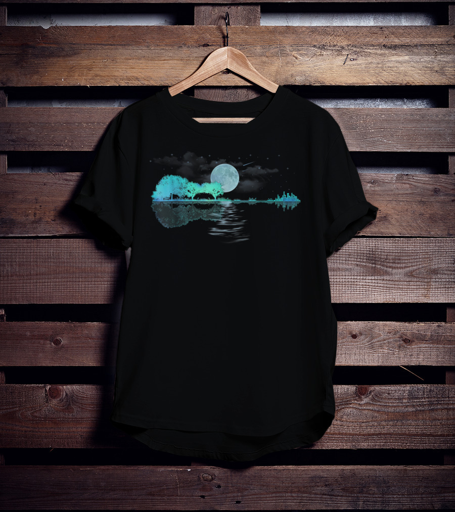Acoustic Guitar Player Birthday Moonlit Lake Scene T-Shirt