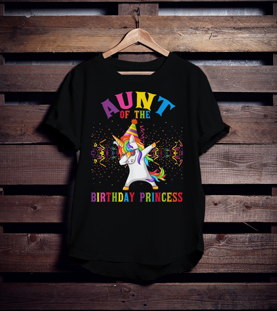 Aunt Of The Birthday Princess Dabbing Unicorn With Party Hat T-Shirt