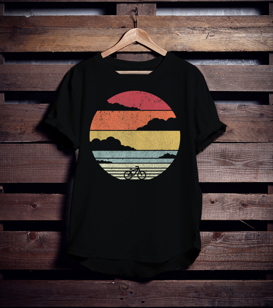 Retro Sunset Bicycle Ride With Stripes T-Shirt