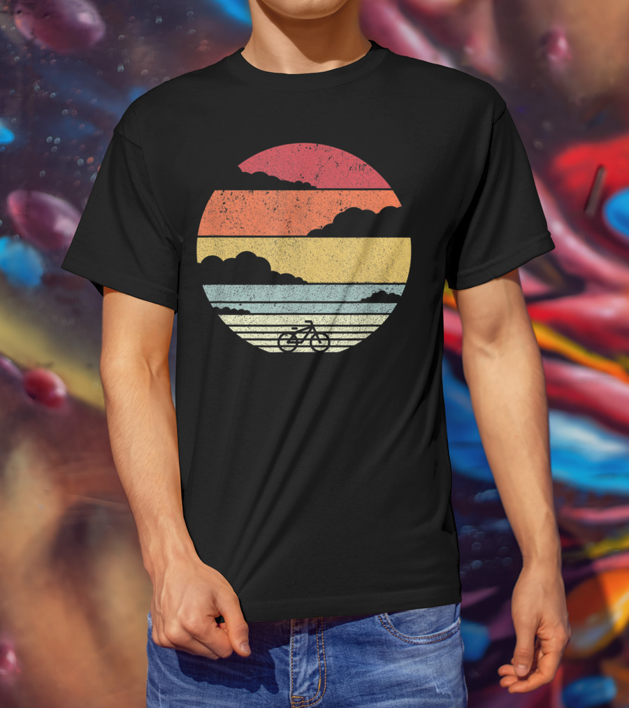 Retro Sunset Bicycle Ride With Stripes T-Shirt