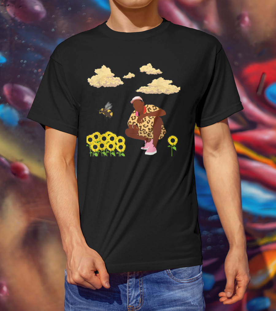 Bee Sunflower Boy With Clouds And Leopard T-Shirt