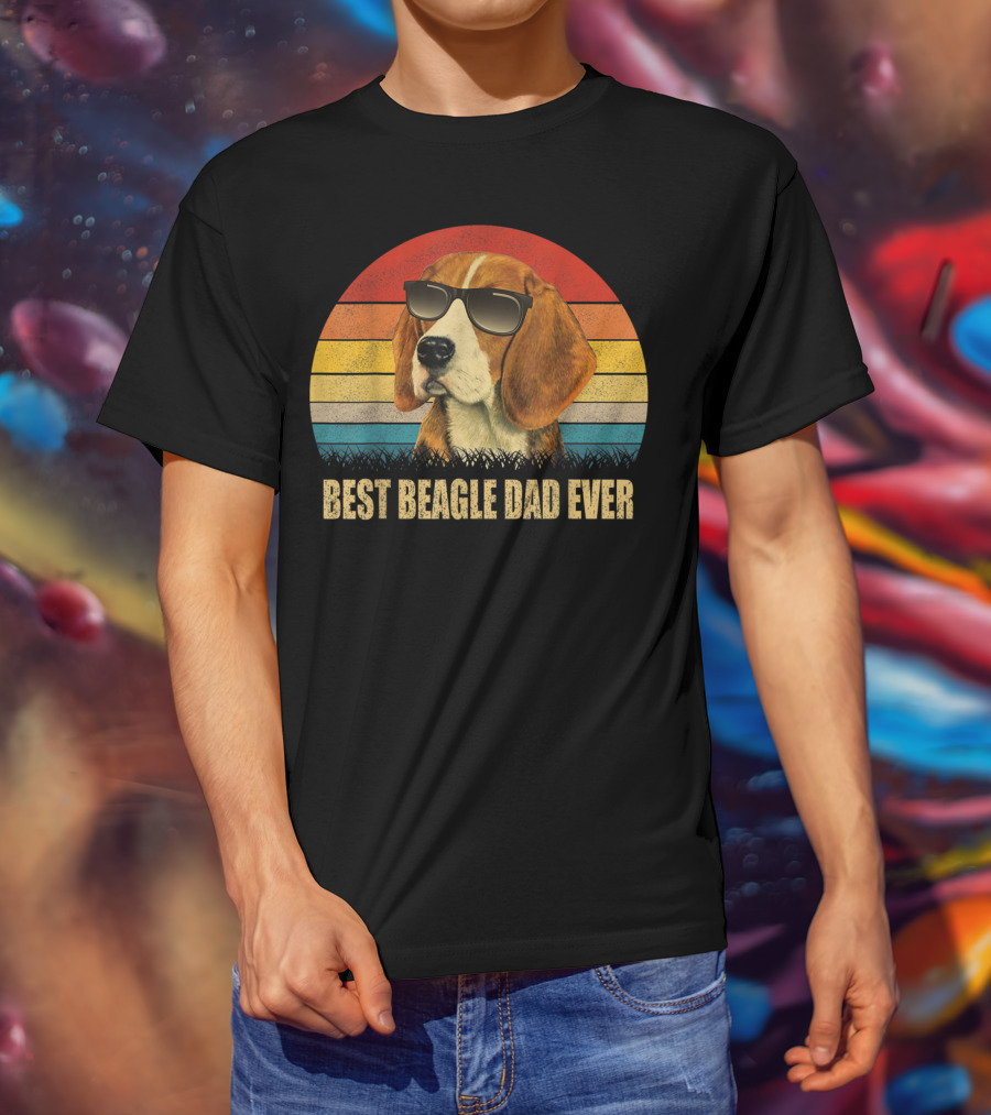 Best Beagle Dad Ever Retro Sunglasses Dog T-Shirt