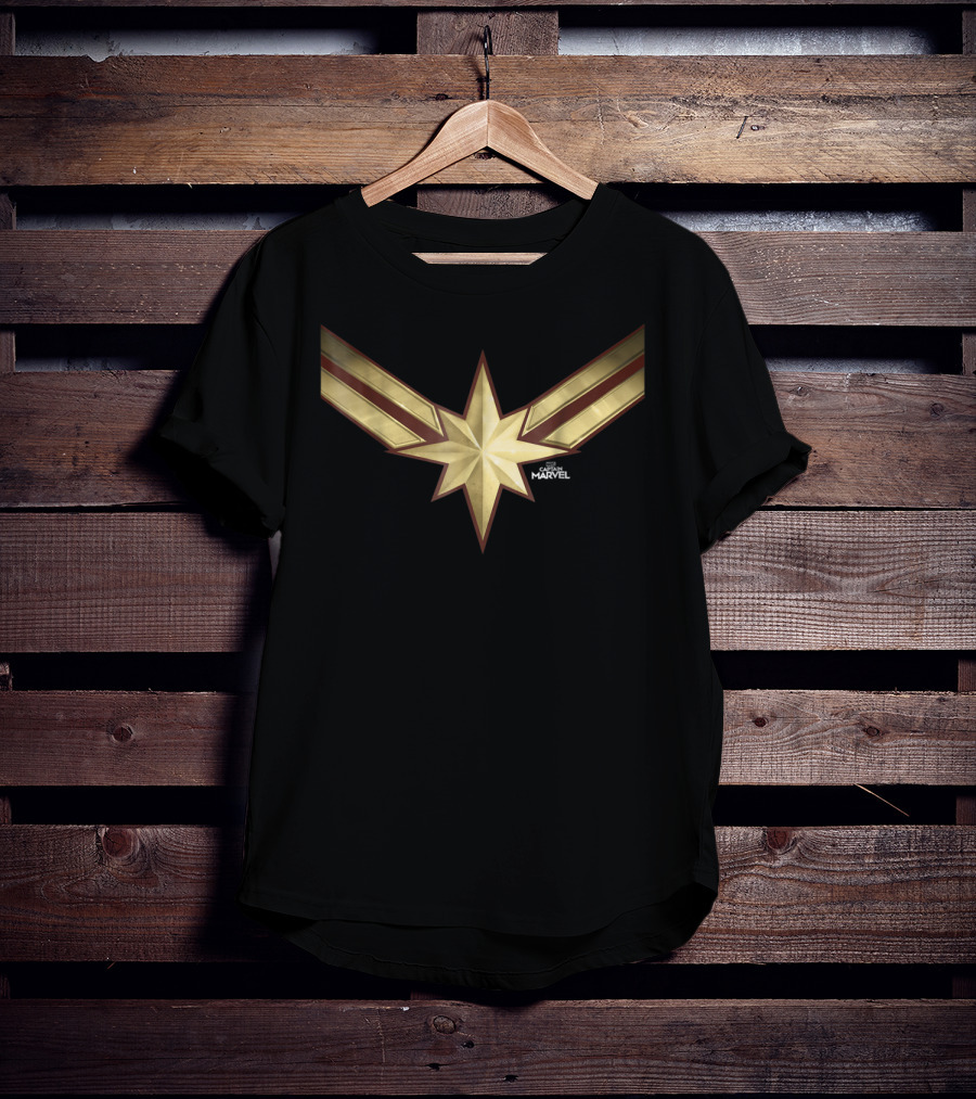 Captain Marvel Star Emblem Gleaming Gold T-Shirt