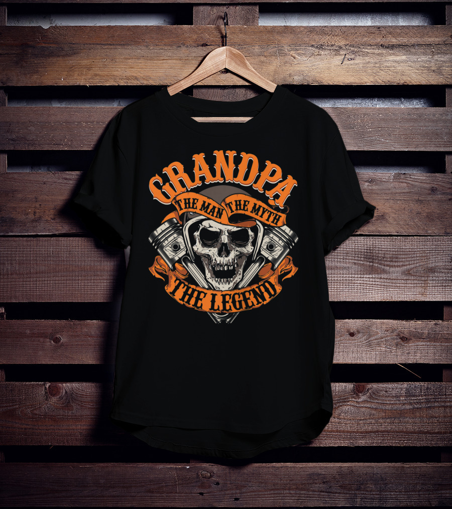 GRANDPA The Man The Myth The Legend Skull Piston T-Shirt