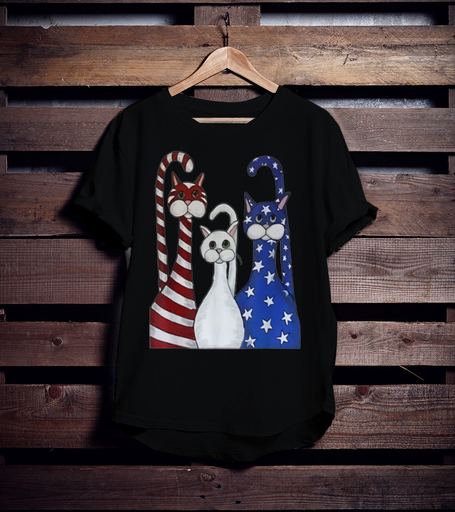 Cat American Flag USA Paws Patriotic Red White Blue Stars Stripes T-Shirt