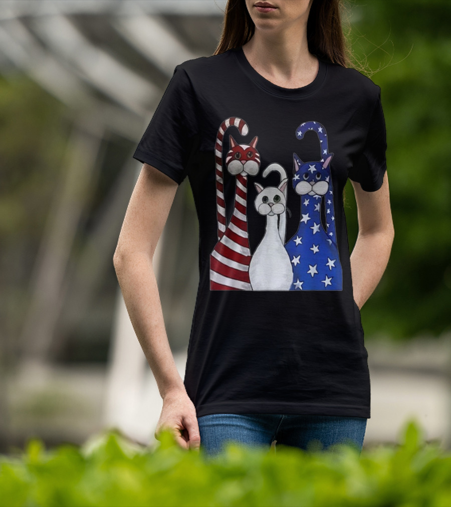 Cat American Flag USA Paws Patriotic Red White Blue Stars Stripes T-Shirt