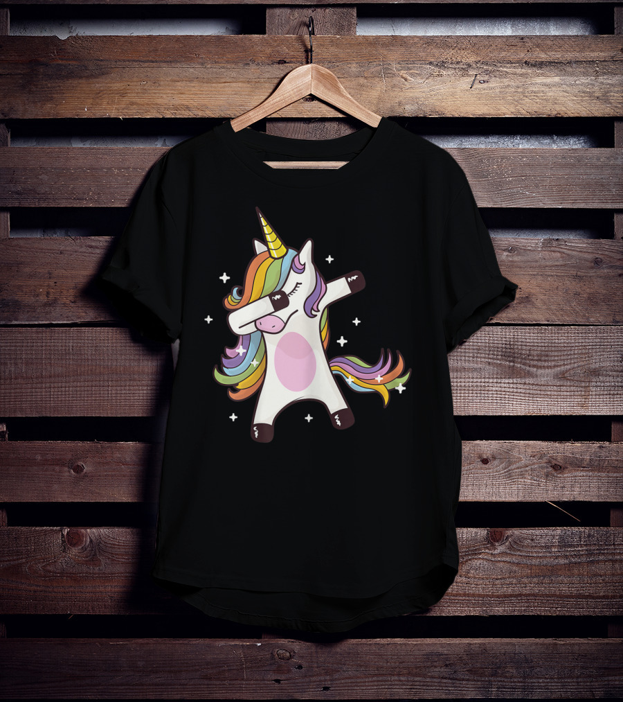 Dabbing Rainbow Unicorn With Stars T-Shirt