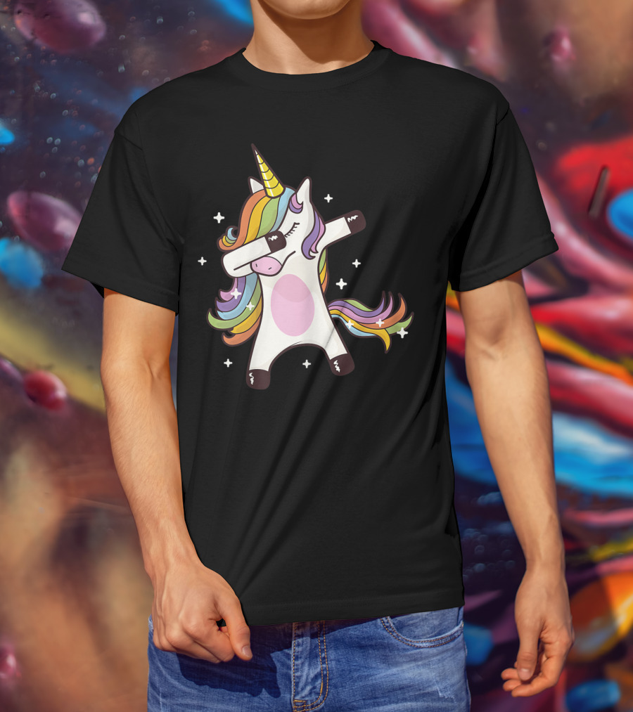 Dabbing Rainbow Unicorn With Stars T-Shirt