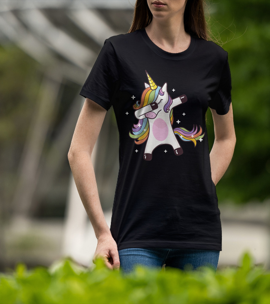 Dabbing Rainbow Unicorn With Stars T-Shirt