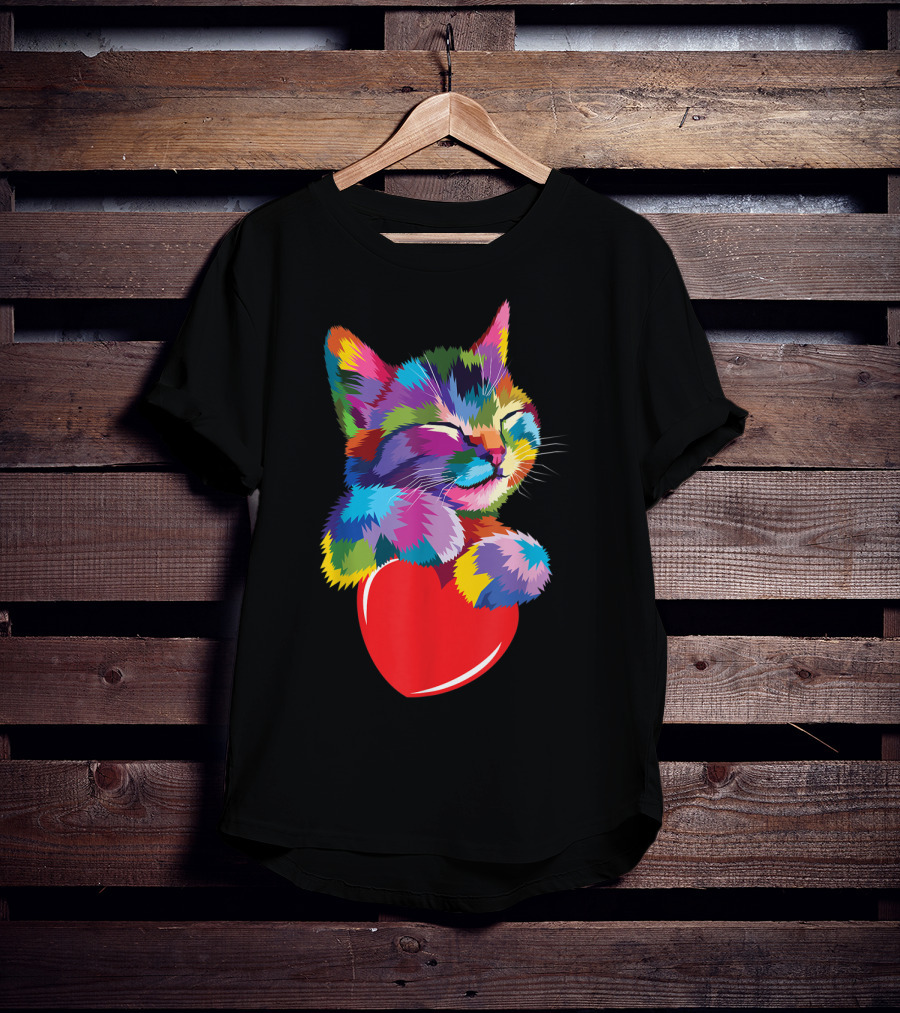 Cat For Kitten Lovers Colorful Cute Kitty Heart T-Shirt