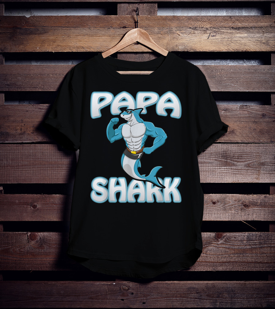 Papa Shark Muscular Gym Dad Father's Day T-Shirt