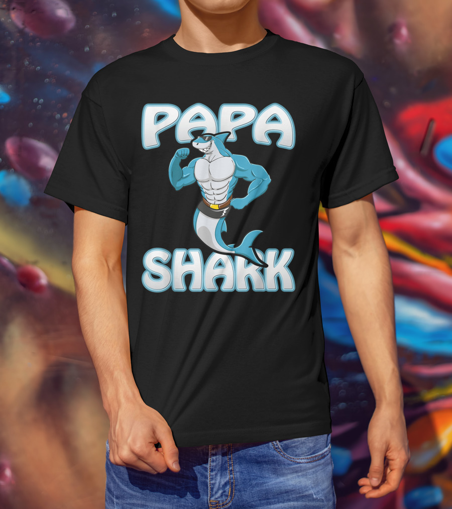 Papa Shark Muscular Gym Dad Father's Day T-Shirt