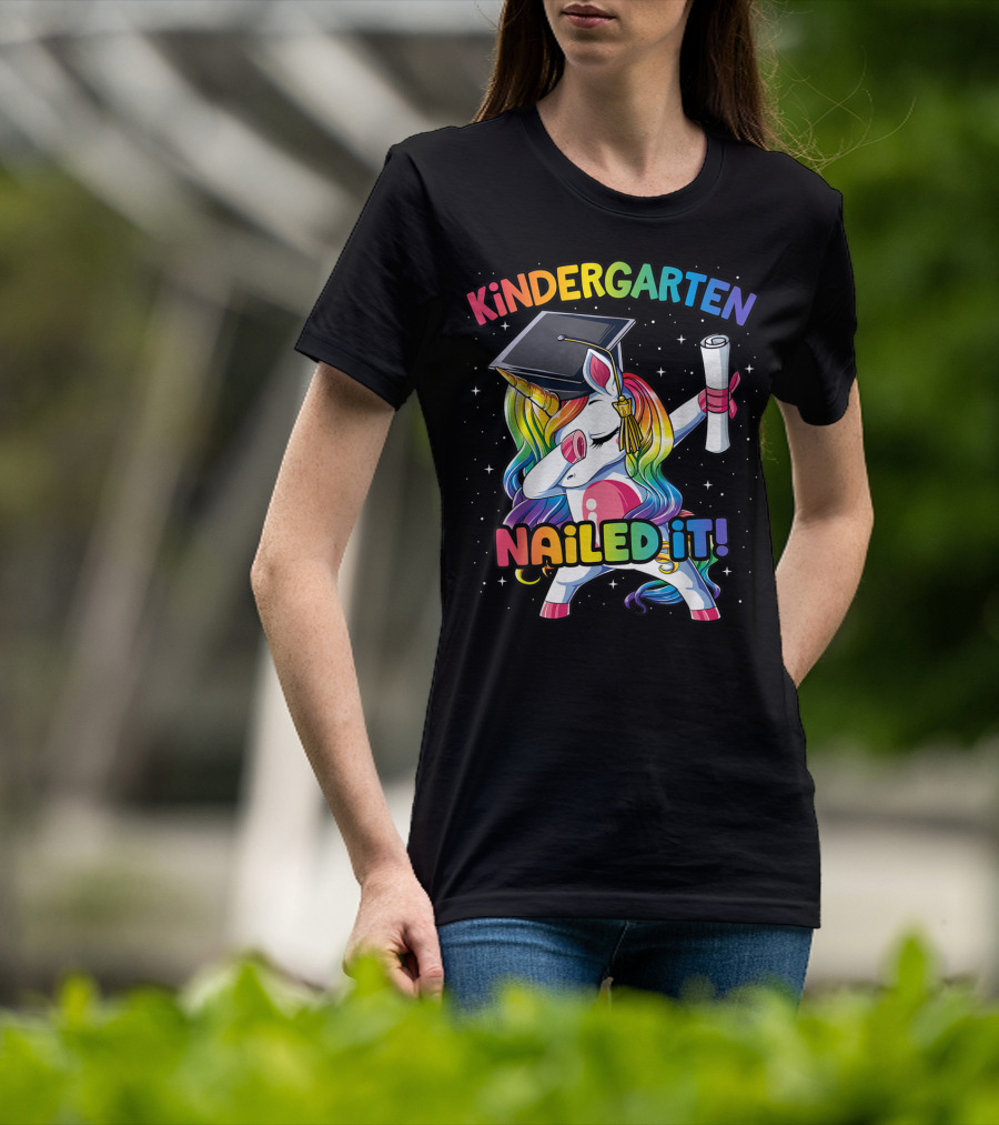 Kindergarten Nailed It Unicorn Graduation Dabbing Rainbow T-Shirt