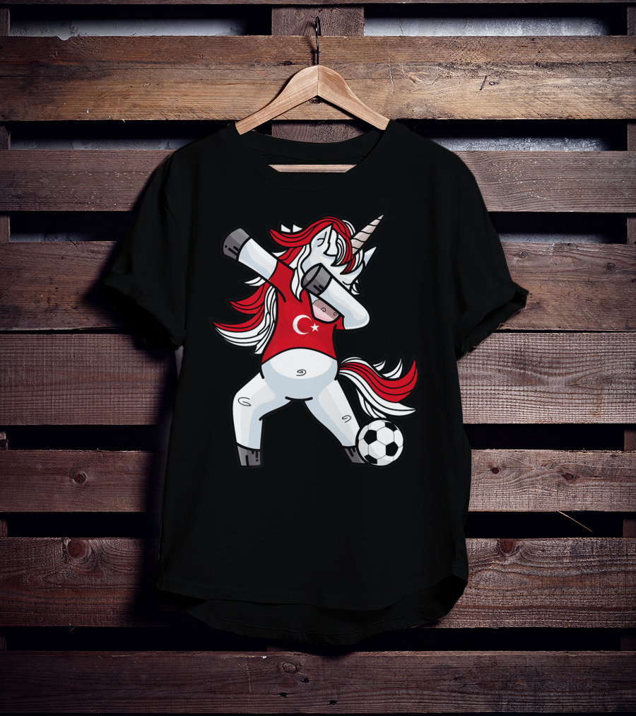Dabbing Unicorn In Turkish Soccer Outfit With Ball T-Shirt