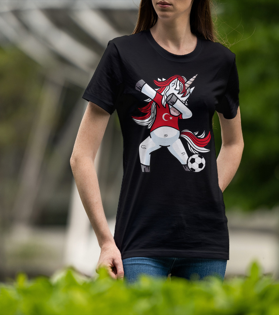 Dabbing Unicorn In Turkish Soccer Outfit With Ball T-Shirt