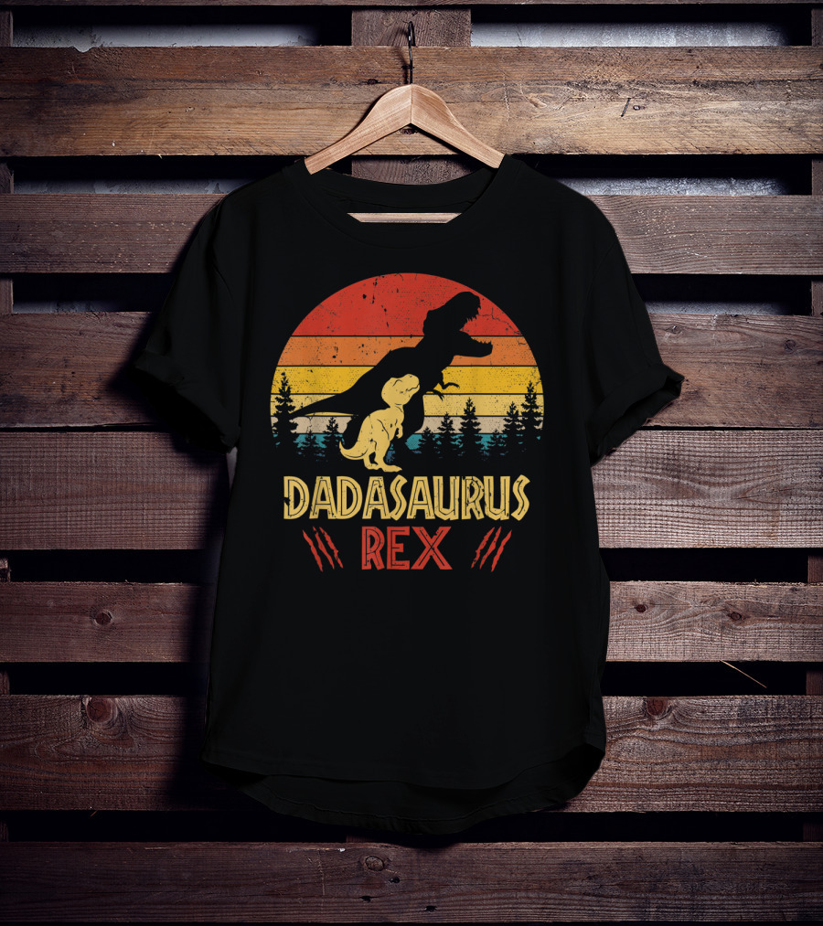 Dadasaurus Rex Dinosaur Retro Sunset Forest T-Shirt