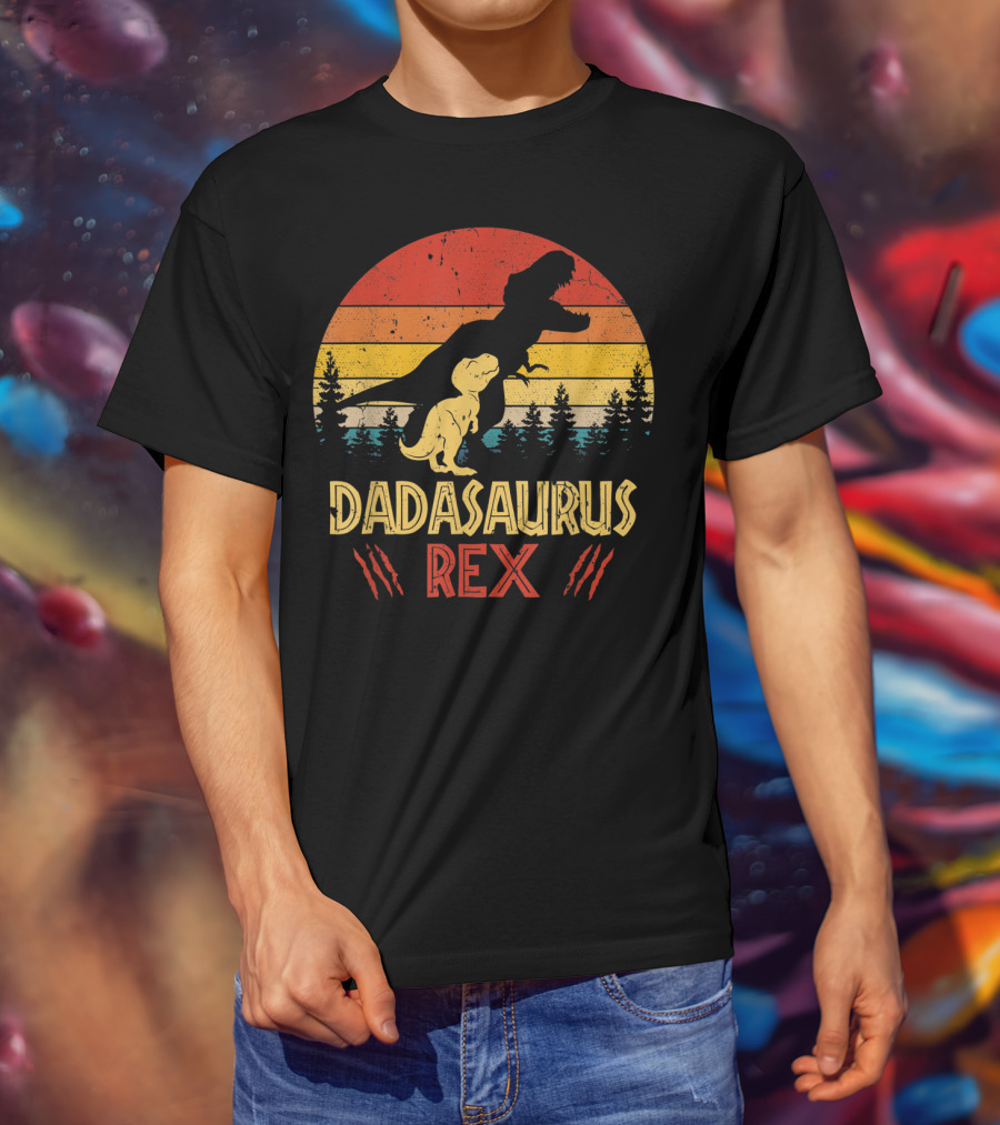 Dadasaurus Rex Dinosaur Retro Sunset Forest T-Shirt