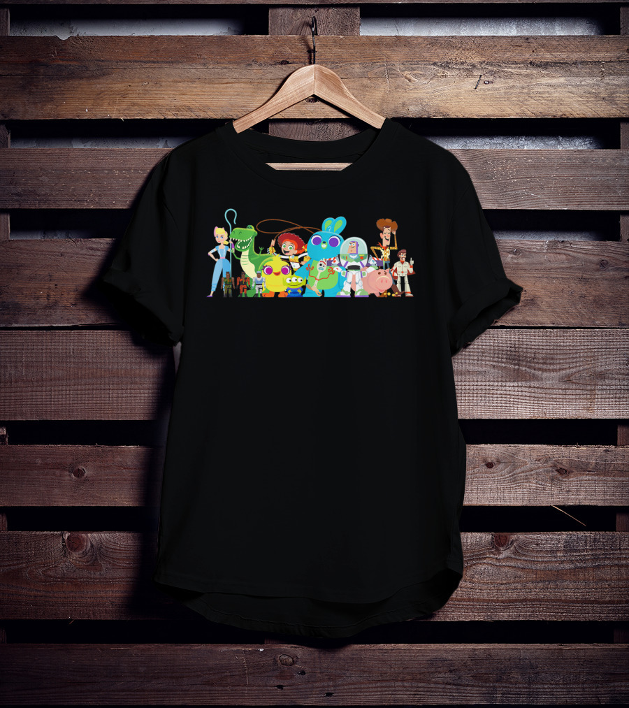 Disney Pixar Toy Story 4 Buzz Woody Bo Peep Buzz Lightyear Rex Jessie Hamm Ducky Bunny Forky Group Character T-Shirt