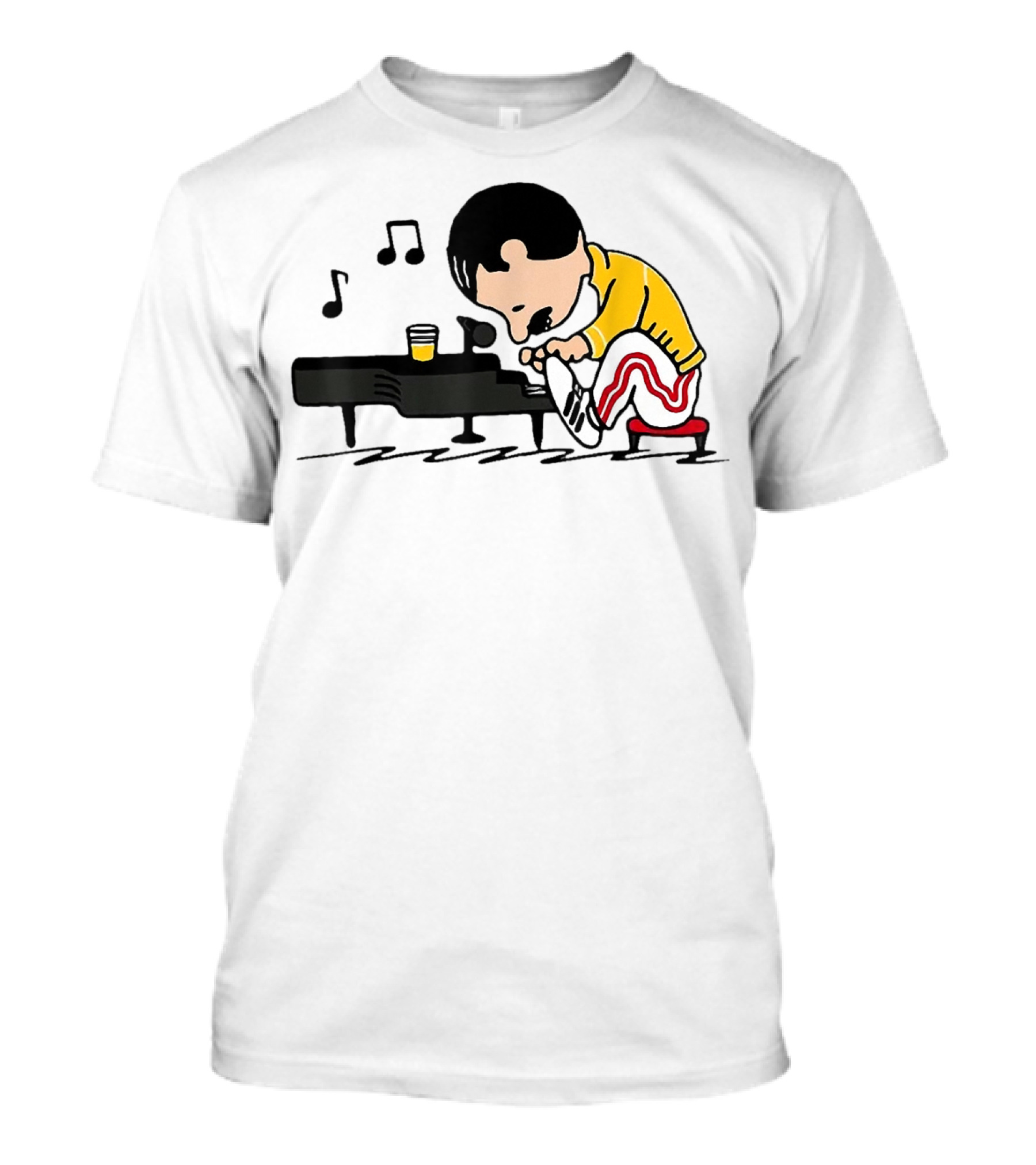 Freddie Peanuts Character Playing Piano With Yellow Jacket And Red Striped Pants T-Shirt