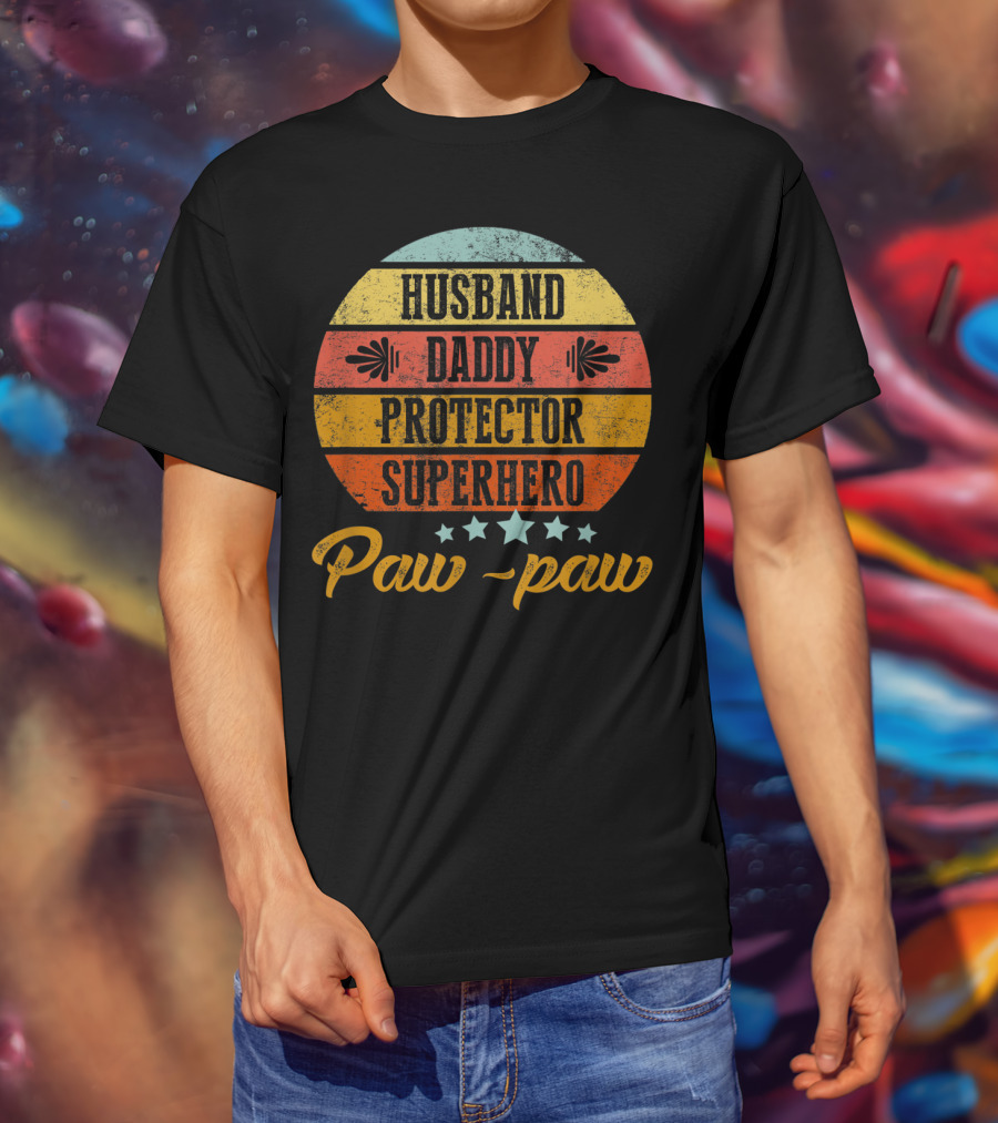 Husband Daddy Protector Superhero Paw-Paw T-Shirt
