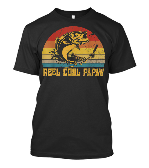 Father's Day Vintage Reel Cool Papaw Fishing Retro Stripes T-Shirt