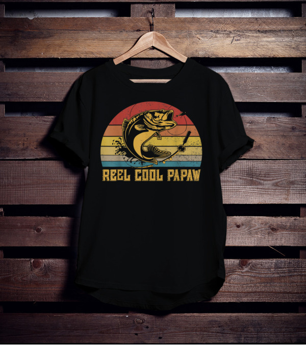 Father's Day Vintage Reel Cool Papaw Fishing Retro Stripes T-Shirt