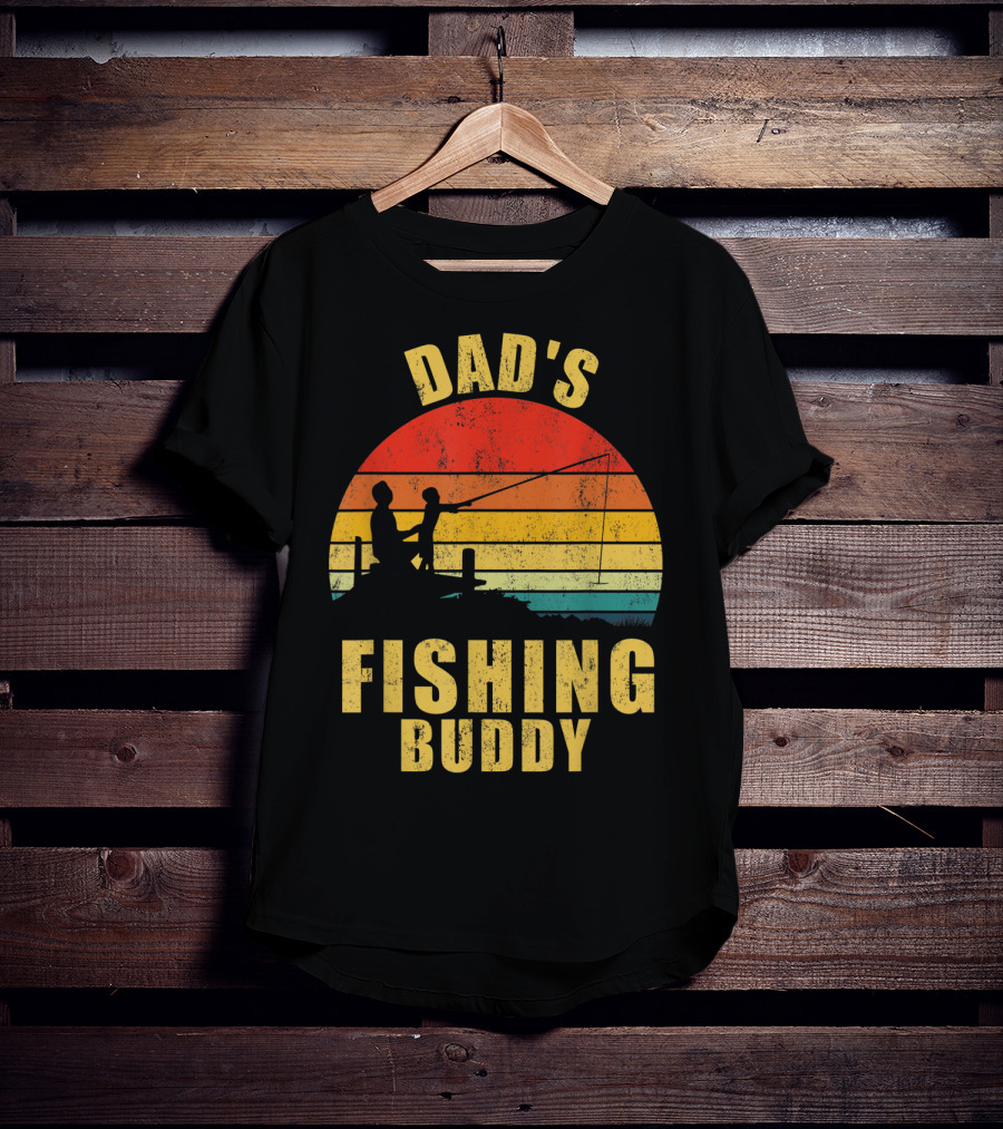 Dad's Fishing Buddy Sunset Retro T-Shirt