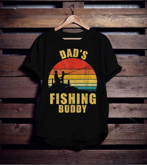 Dad's Fishing Buddy Sunset Retro T-Shirt