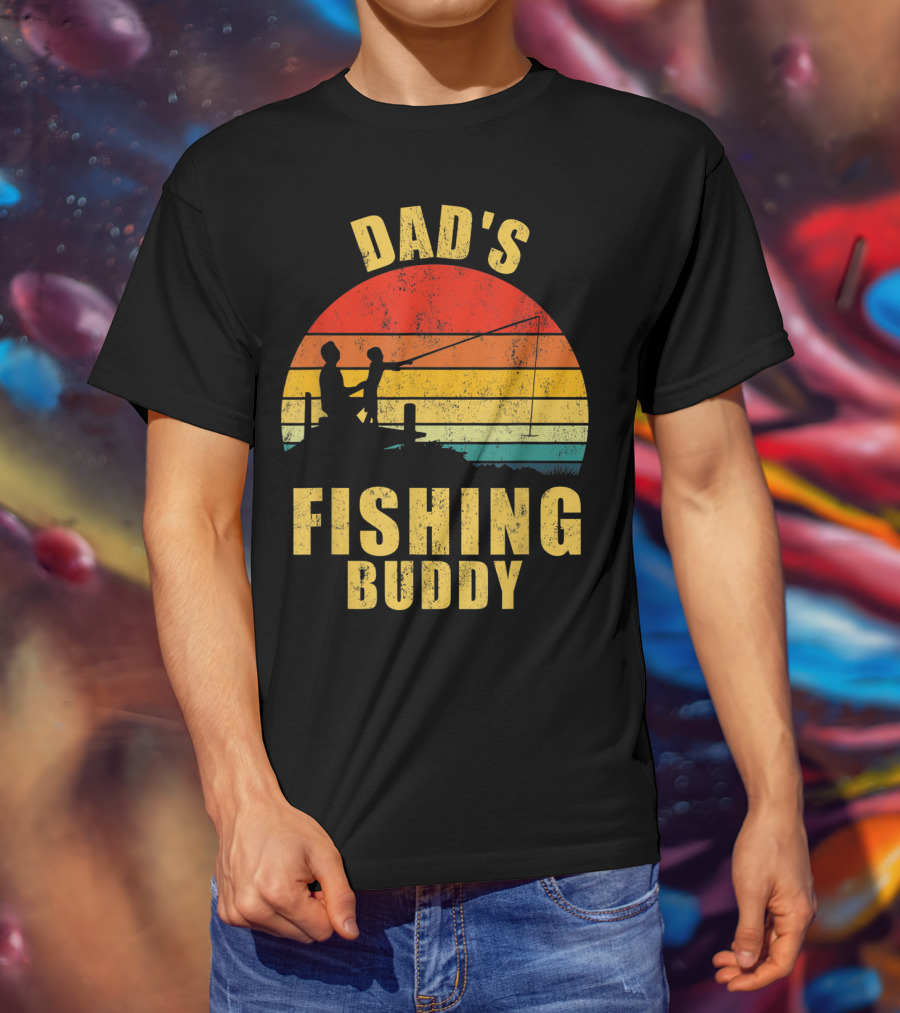 Dad's Fishing Buddy Sunset Retro T-Shirt