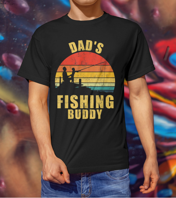 Dad's Fishing Buddy Sunset Retro T-Shirt
