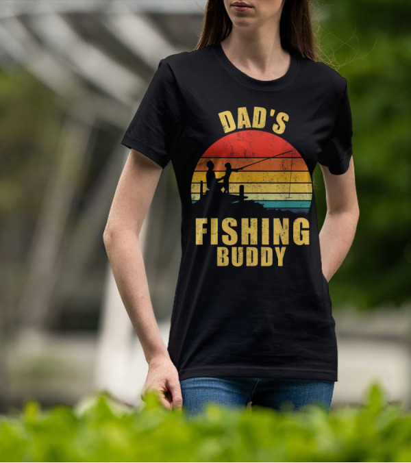 Dad's Fishing Buddy Sunset Retro T-Shirt