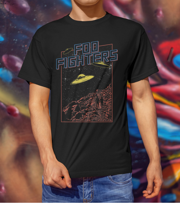Foo Fighters UFO And Space Scene With Astronauts And Starry Sky T-Shirt