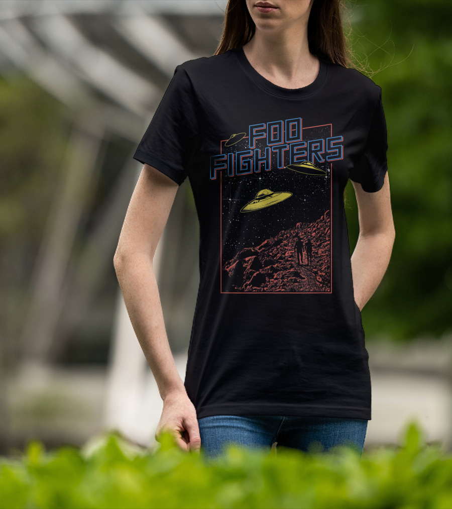 Foo Fighters UFO And Space Scene With Astronauts And Starry Sky T-Shirt