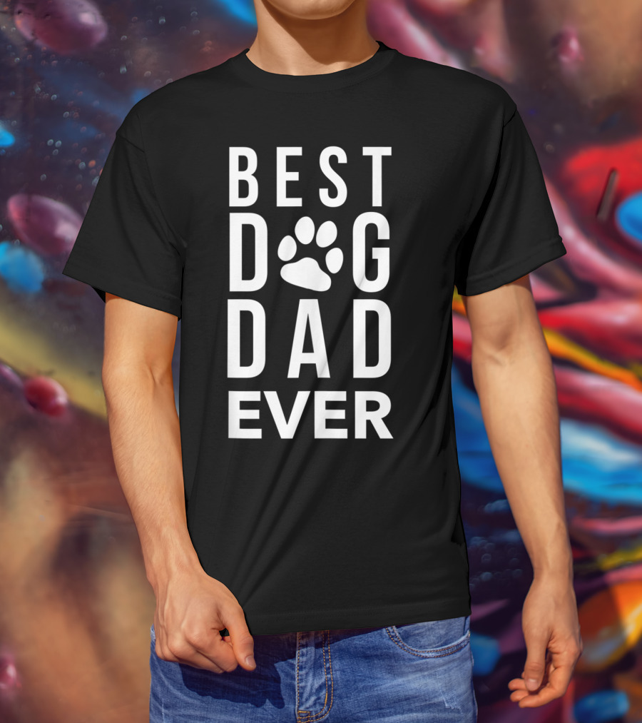Best Dog Dad Ever Paw Print Funny Dog T-Shirt