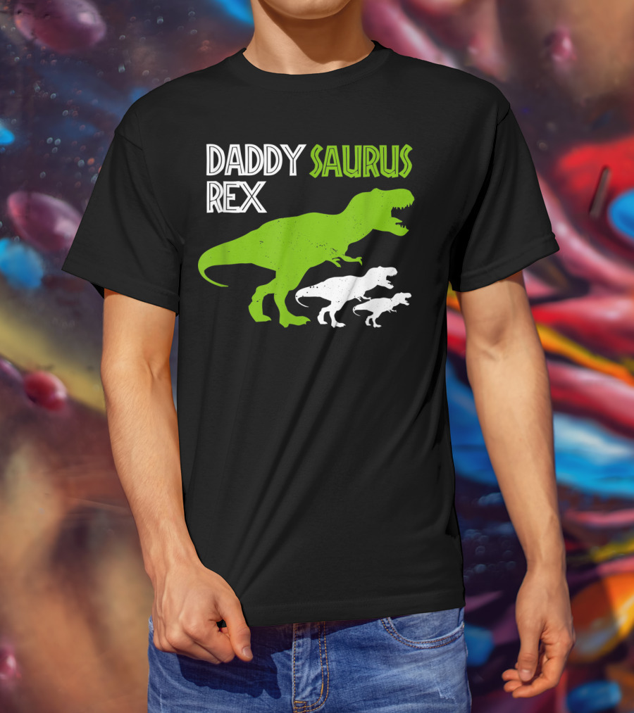 Funny Father's Day Daddysaurus Rex Dinosaur Dad And Kids T-Rex T-Shirt