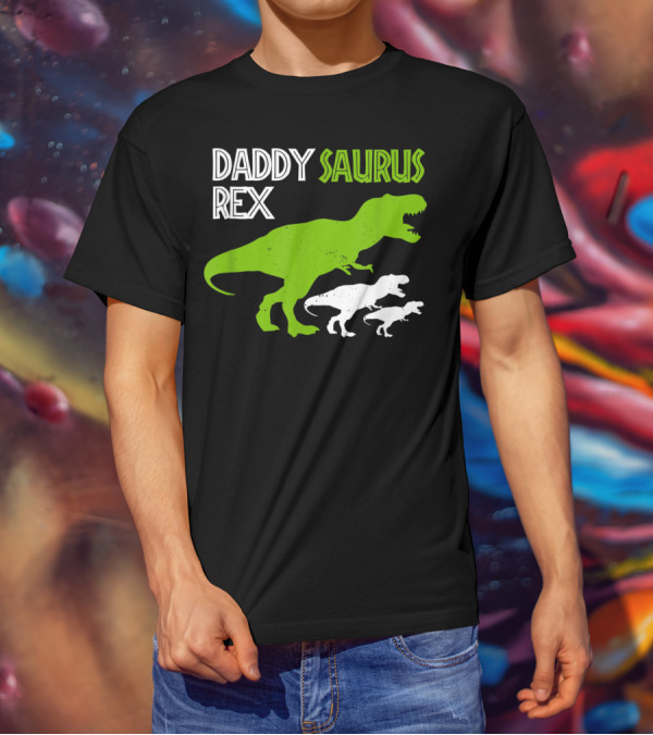 Funny Father's Day Daddysaurus Rex Dinosaur Dad And Kids T-Rex T-Shirt
