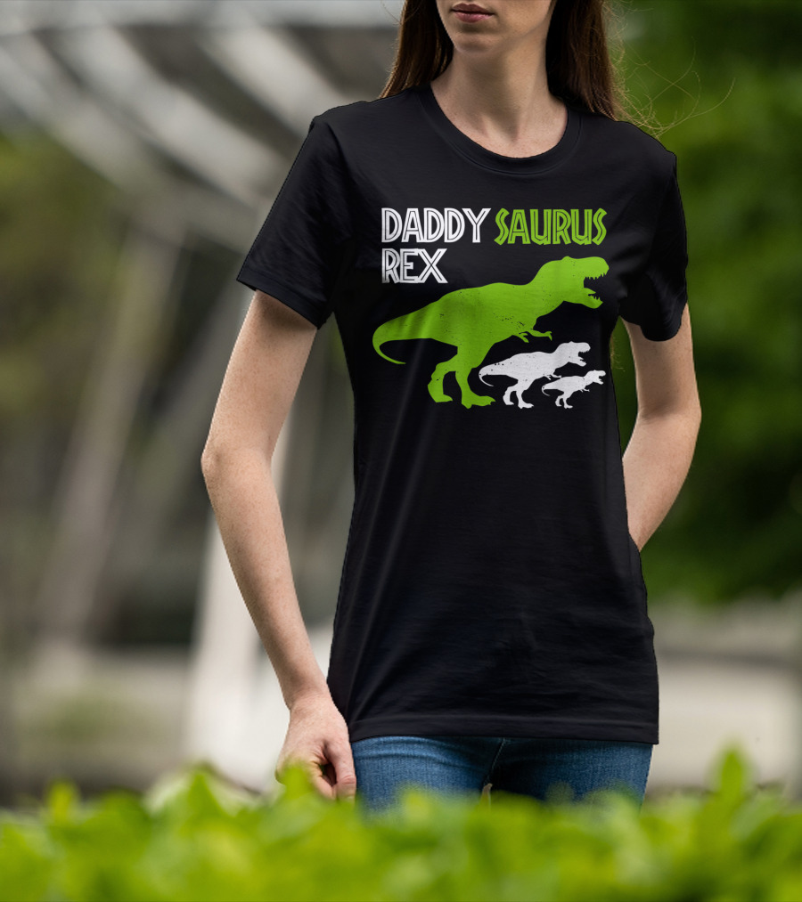 Funny Father's Day Daddysaurus Rex Dinosaur Dad And Kids T-Rex T-Shirt