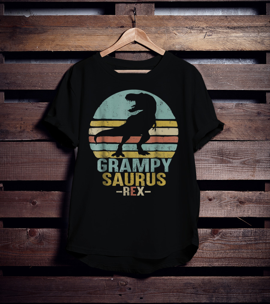 Grampysaurus Rex Funny Dinosaur Retro Sunset Stripes Grampy Sau T-Shirt