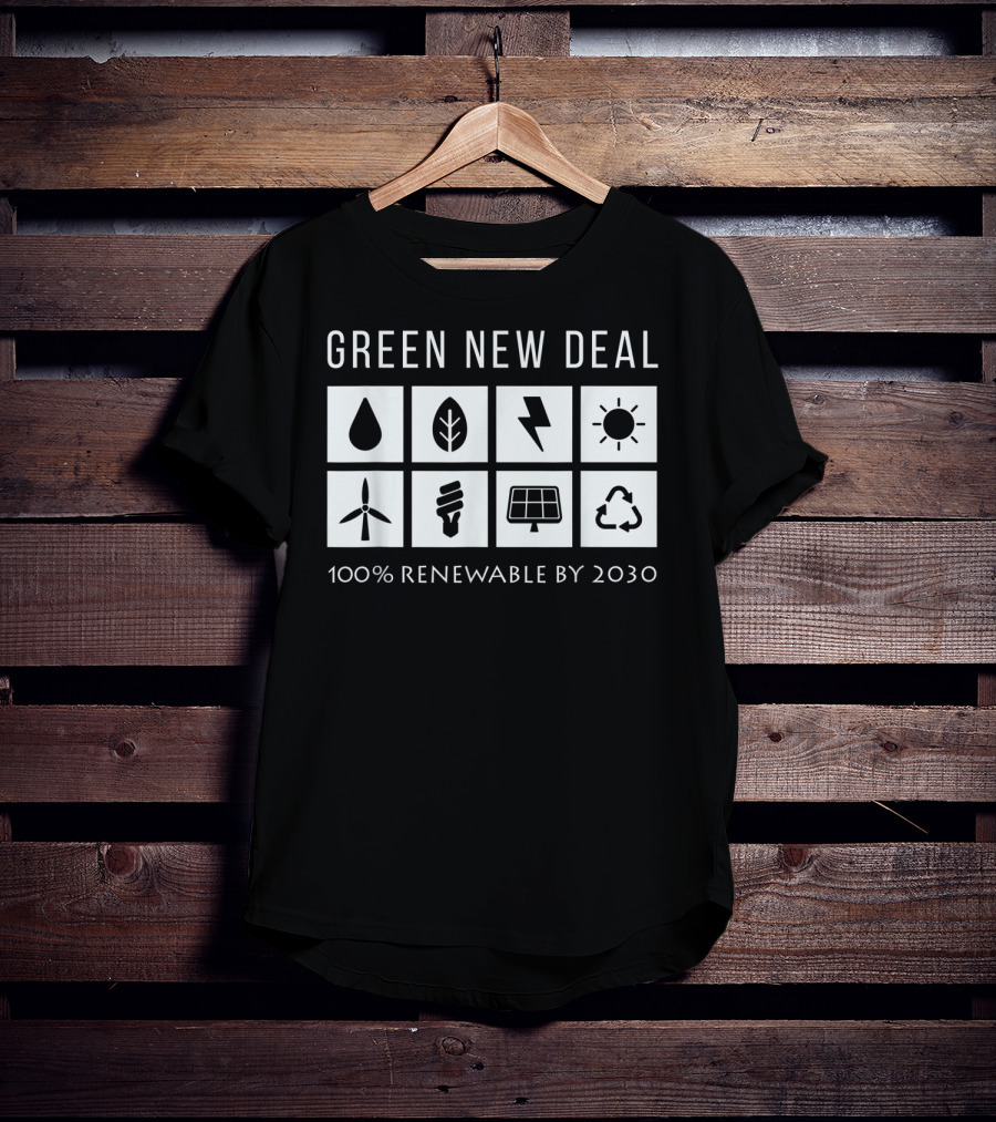 Green New Deal 100% Renewable By 2030 Climate Change Activism Icons T-Shirt