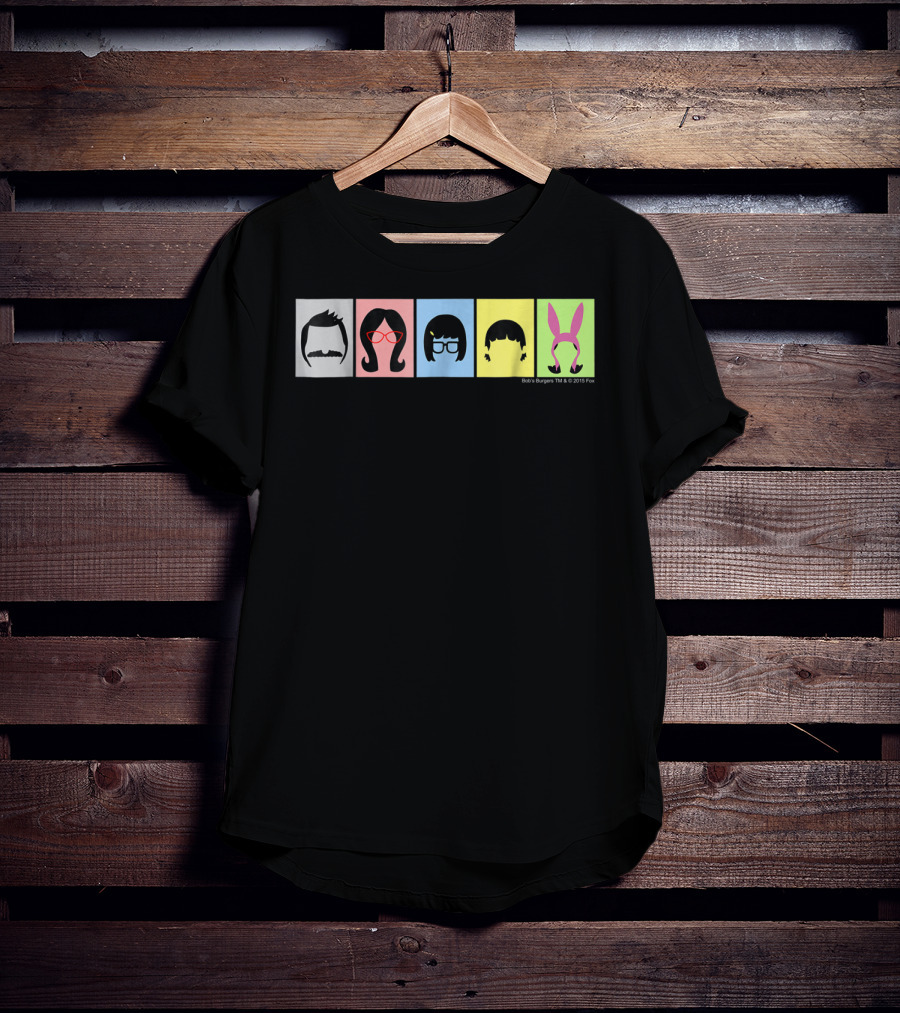 Bob's Burgers Characters Hair And Hats On Color Blocks T-Shirt