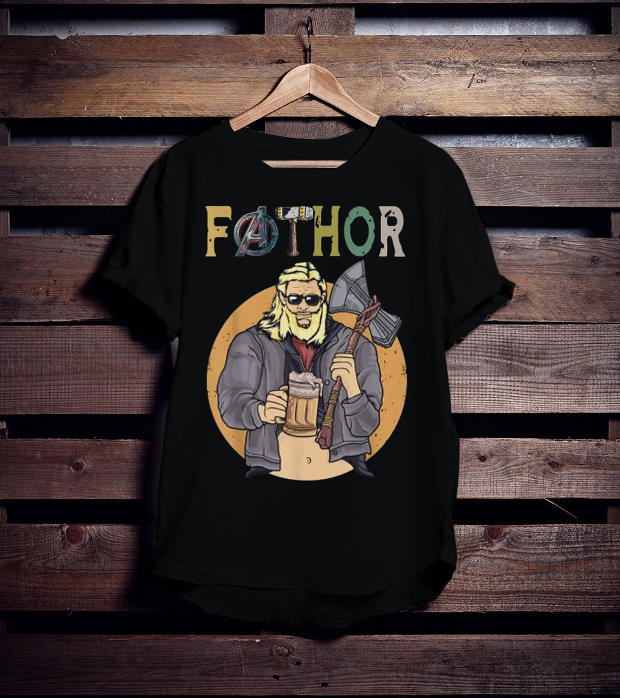 Fathor Avenger Beer Drinking Dad With Axe And Hammer T-Shirt