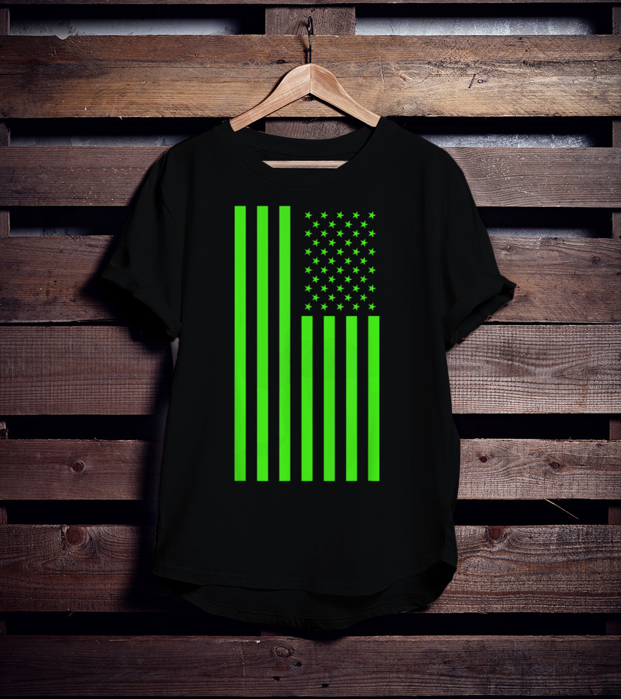 Green Banner USA Neon American Flag T-Shirt