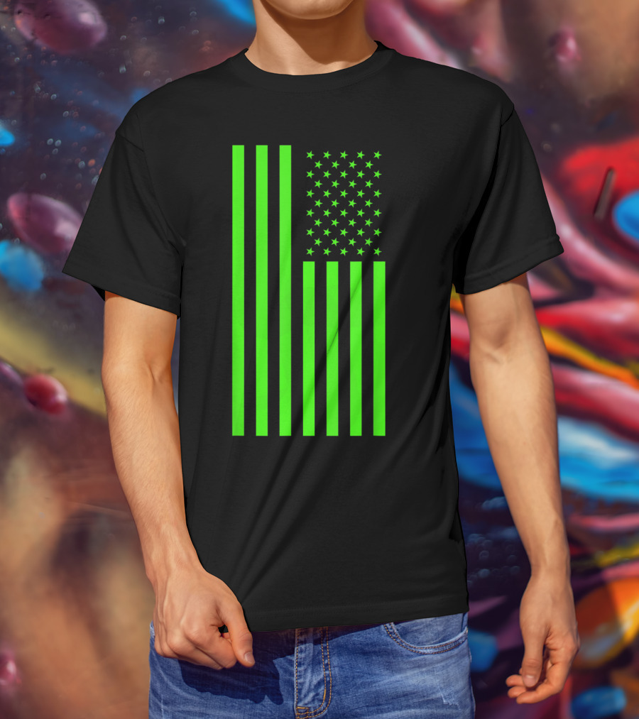 Green Banner USA Neon American Flag T-Shirt