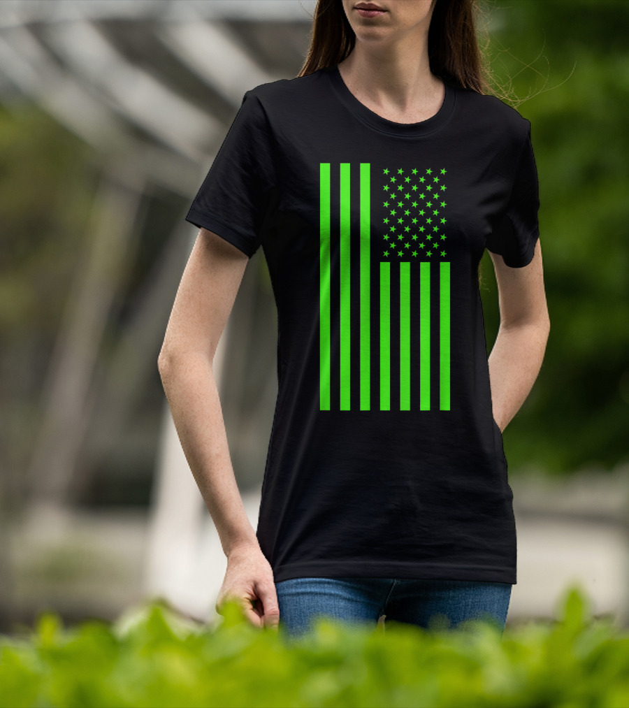 Green Banner USA Neon American Flag T-Shirt