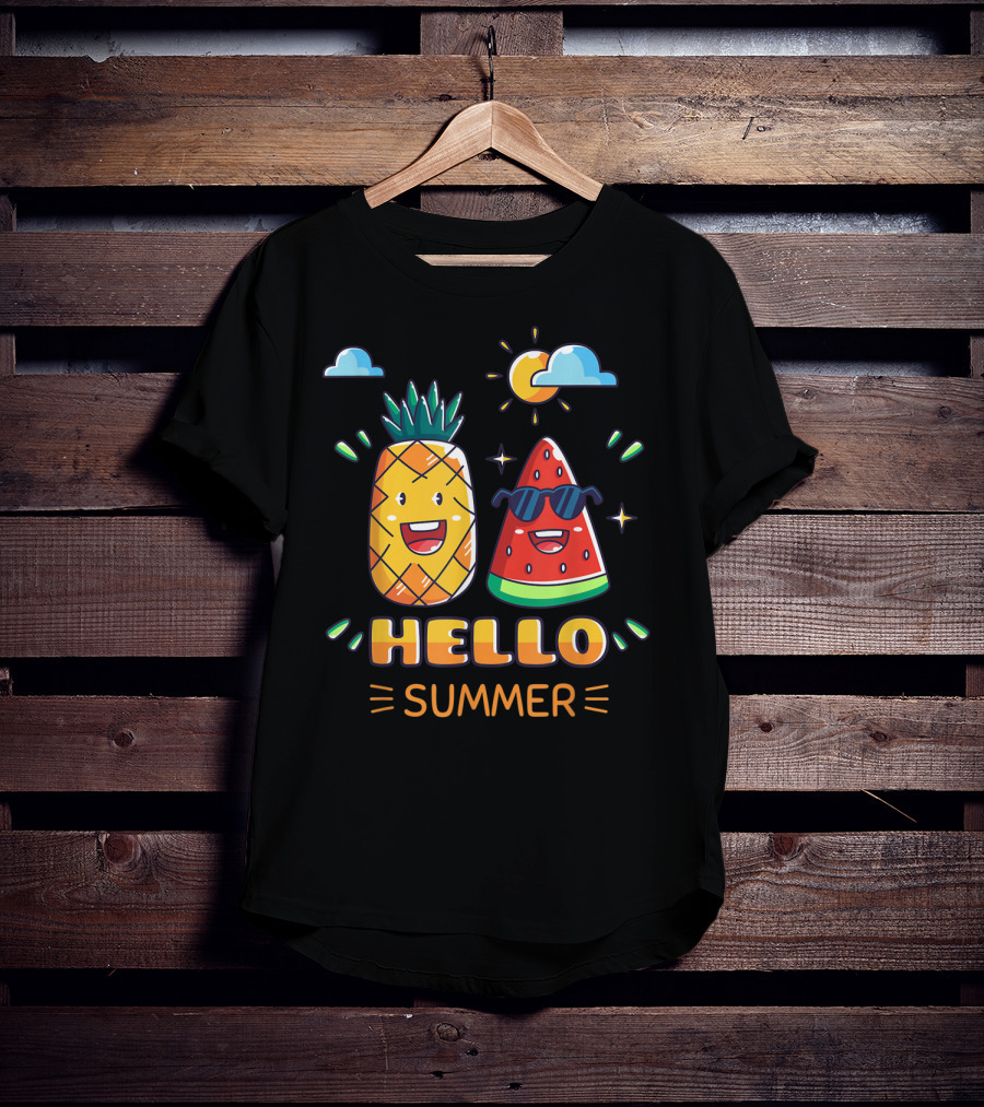 Hello Summer Pineapple Watermelon Fun Vibes T-Shirt