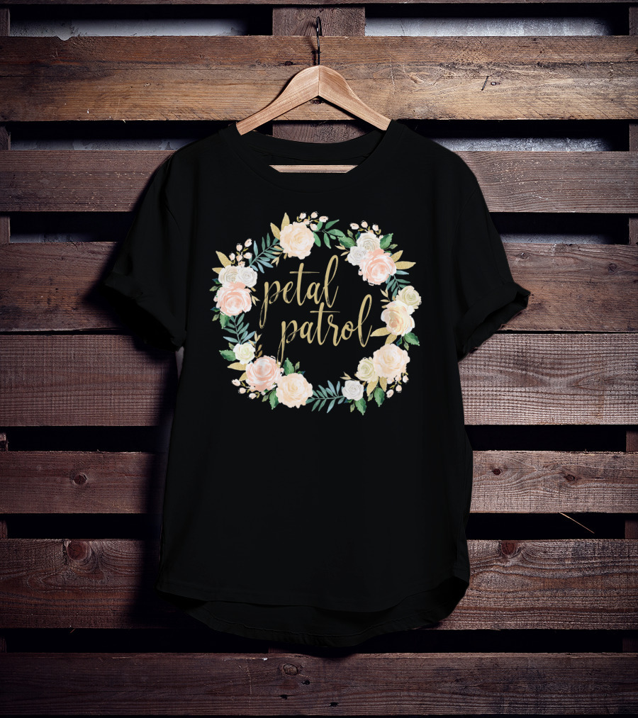 Petal Patrol Pink Blush Floral Wreath Kids Flower Girl T-Shirt