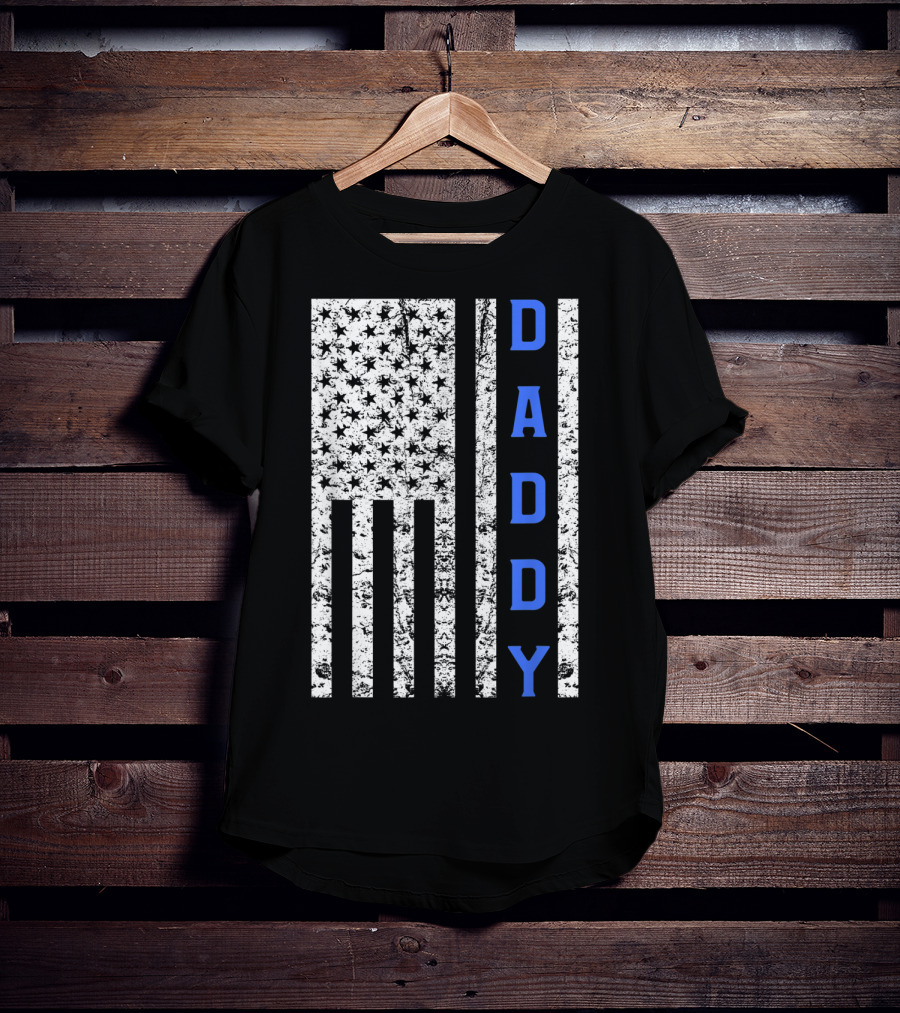 American Flag Thin Blue Line Daddy Cop Dad T-Shirt