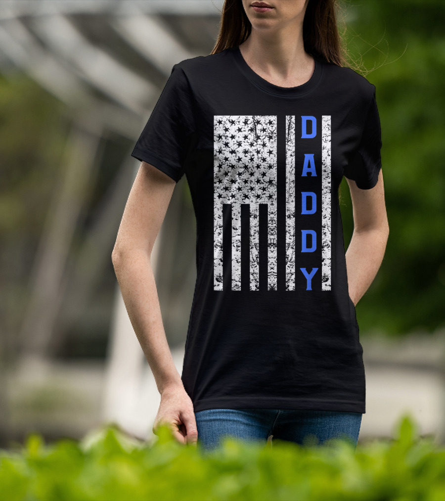 American Flag Thin Blue Line Daddy Cop Dad T-Shirt