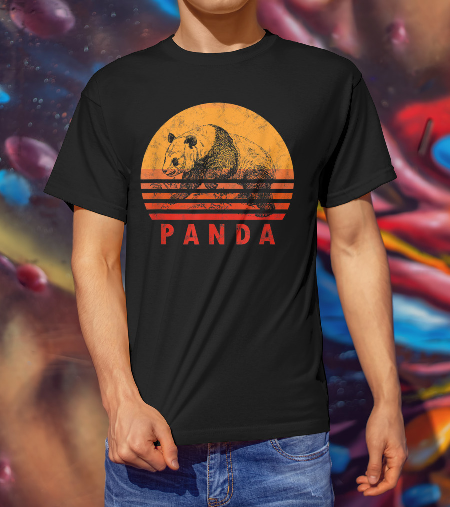 Vintage Panda Bear Sunset Illustration Panda Lover T-Shirt