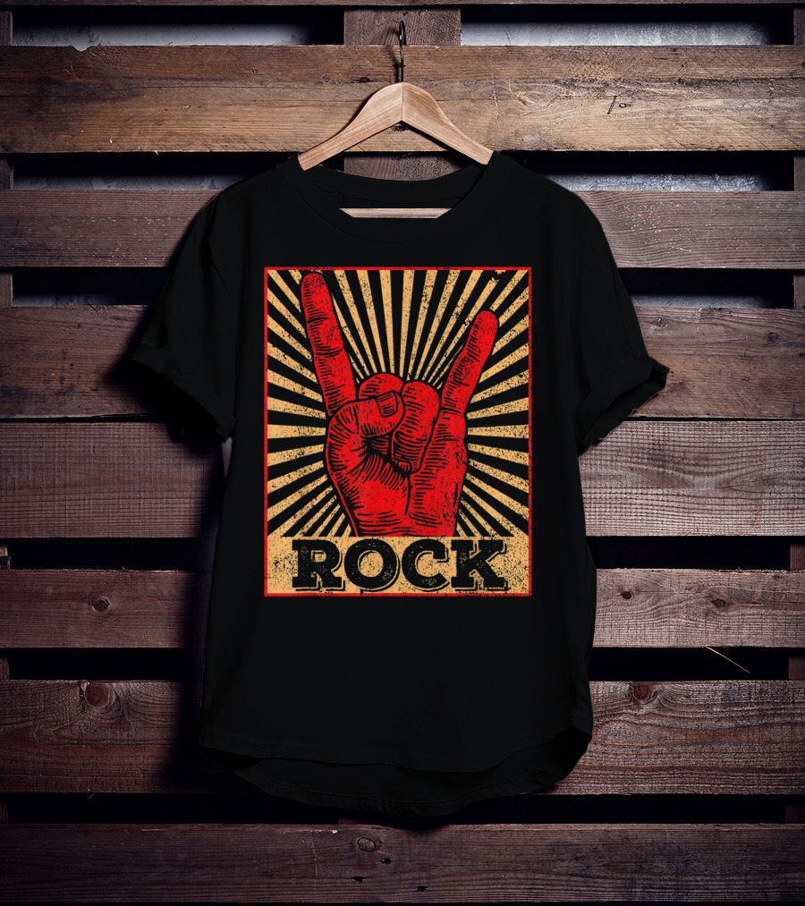 Vintage Rock N Roll Concert Band Hand Gesture Icon With Rock Text T-Shirt